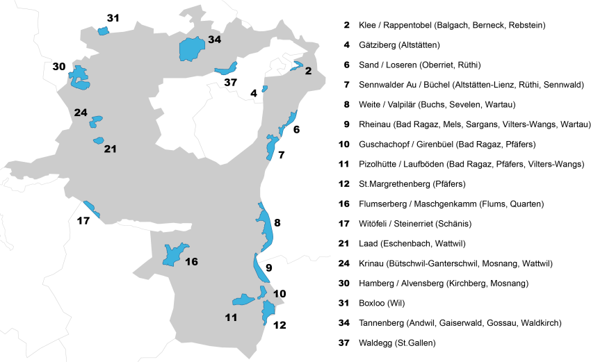 Der Kanton St.Gallen hat diese 17 Windeignungsgebiete ermittelt.